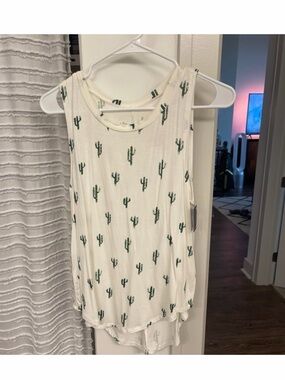 Grayson Threads White Tank Top with Green Cactus Print